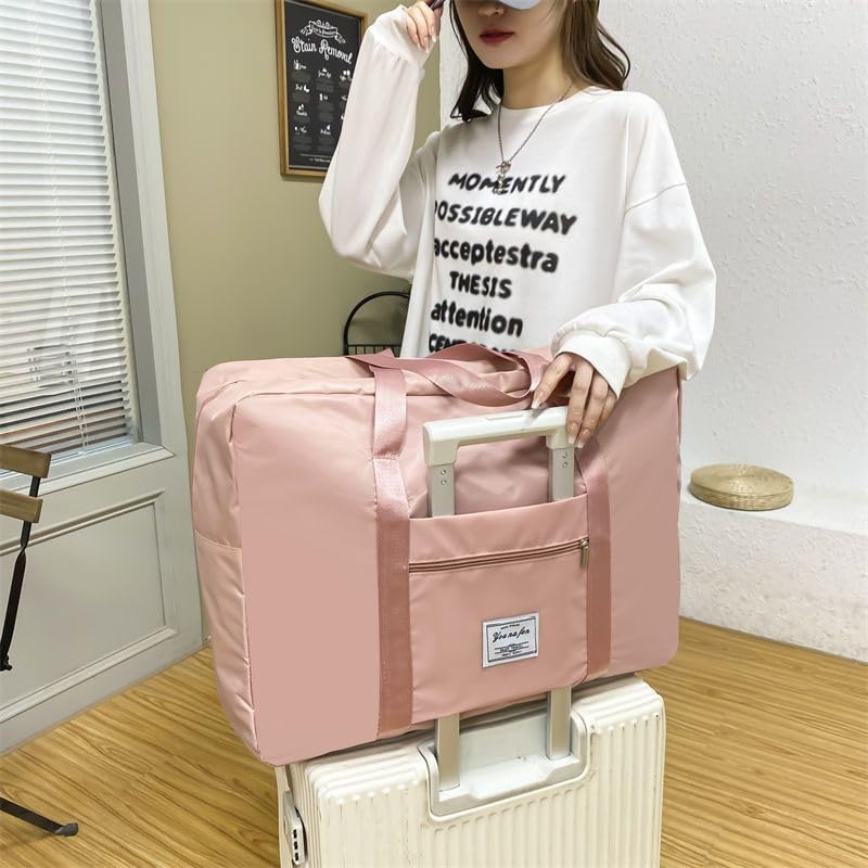 Quilt Storage Bag Waterproof Storage Bag Quilt Clothes Organizing Bag Moving Packing Bag Cover Trolley Bag(Pink & Black 2PCS)