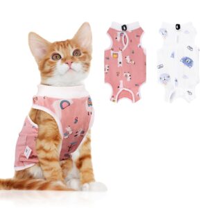 2 pcs cat recovery suit for spay abdominal wounds, cat onesie for cats after surgery, cat surgery recovery suit female breathable e-collar alternative kitten onesie for cats anti licking (medium)