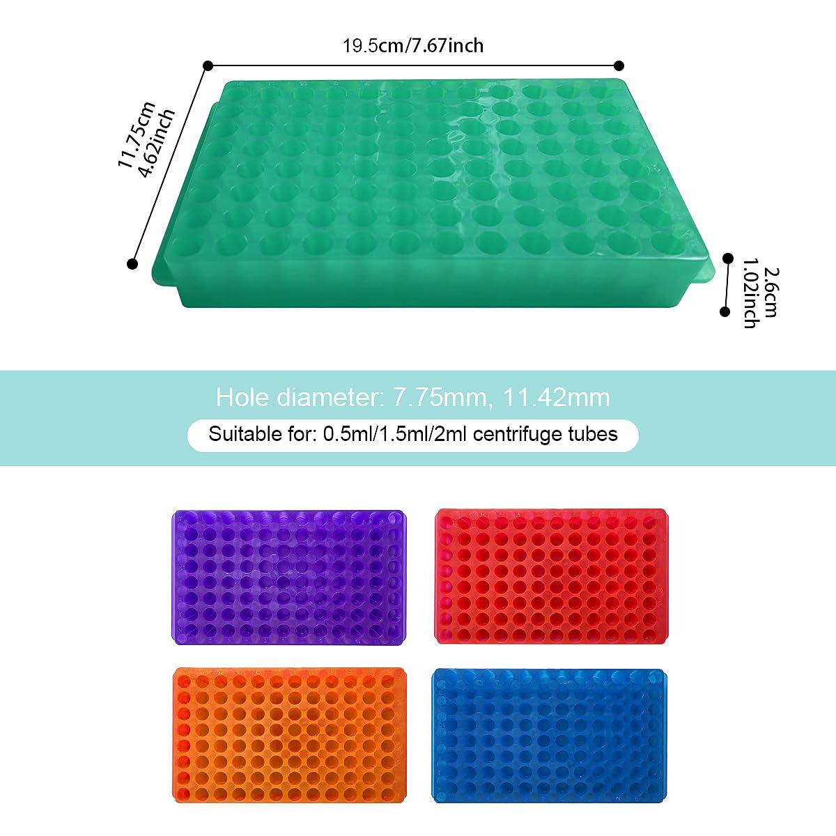 Plastic Tube Rack，Test Tube with Double Panel 96 Positions for 0.5ml-2ml Microcentrifuge Tubes and 1.8ml Refrigerated Tubes