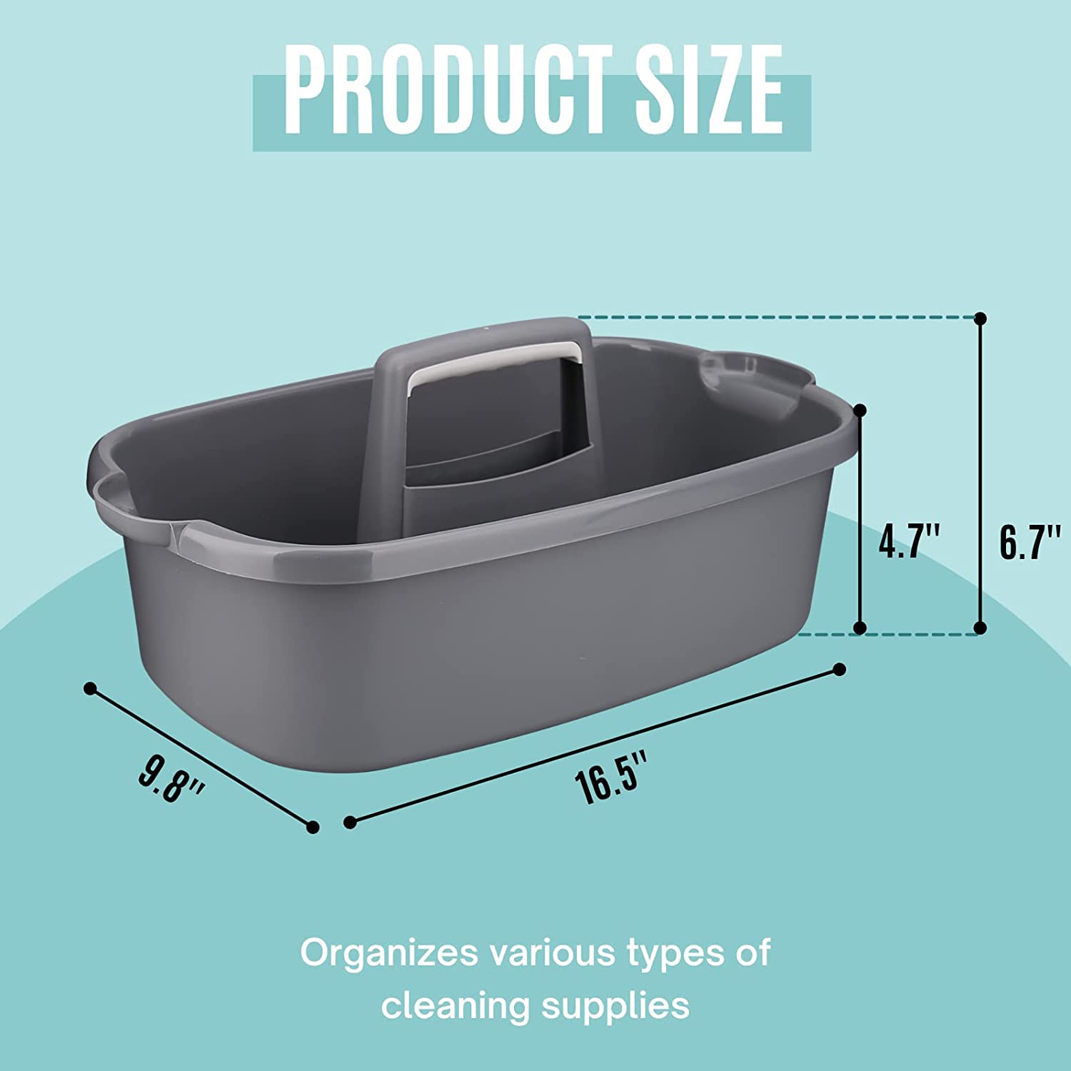 ALOEU Plastic Storage Basket Portable Shower Tote Organizer Basket with Handle for Bathroom, Bedroom, Kitchen Dark Gray