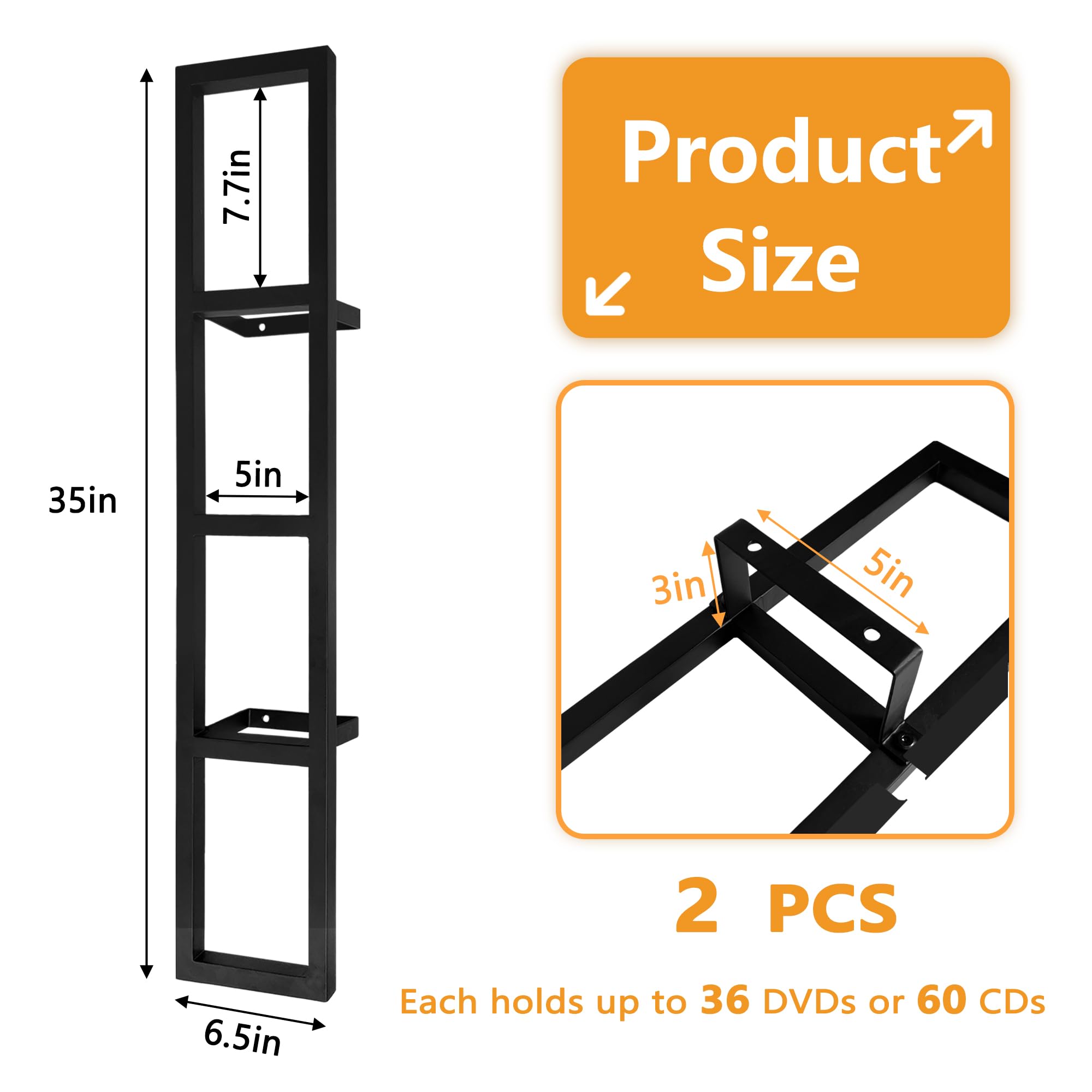 Royxen 2 Pack DVD Shelf Floating, DVD Storage Shelves 34 Inch, DVD Rack Wall Mounted, DVD Shelf Storage for CD, DVD, Video Games