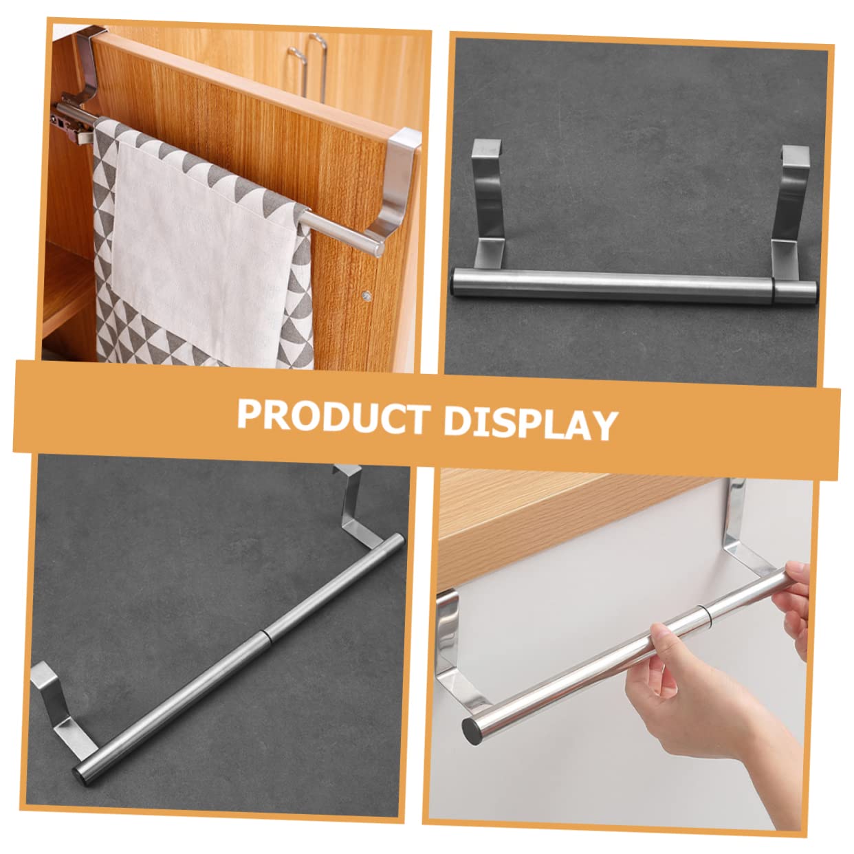 FELTECHELECTR Telescopic Towel Rack Cabinet Door Towel Holder Household Towel Rack Towel Single Bars Kitchen Towel Shelf Over Cabinet Towel Bar Metal Towel Bar Storage Stainless Steel Cupboard