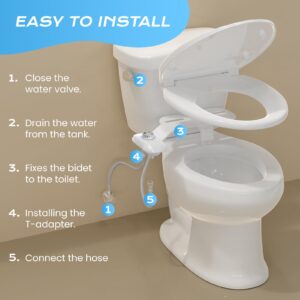 Bidet Attachments, Dual Nozzle (Feminine and Rear Wash) Non-Electric Bidet Attachment for Toilet Seat, Adjustable Water Pressure, Ease of Installation (Classic White Style)