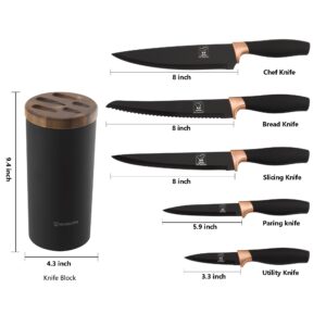 ChefHOABLORN Knife Block Set Universal Round Knife Holder Removable Knife Holder Easy to Clean Space Saving with 5 Knives Kitchen Knife Holder.