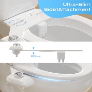 Bidet Attachments, Dual Nozzle (Feminine and Rear Wash) Non-Electric Bidet Attachment for Toilet Seat, Adjustable Water Pressure, Ease of Installation (Classic White Style)