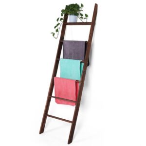 blanket ladder for living room and bedroom,6-tier decorative display ladder shelf,ladder rack for storage and decor,wall leaning farmhouse blanket storage,towel rack, bathroom,brown