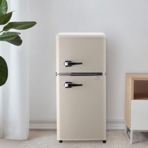 Kazigak 3.5 Cu Ft Mini Refrigerator, Compact Refrigerator with Freezer, Double Door, 7 Level Adjustable Thermostat, Cream for Home, Office, Dorm