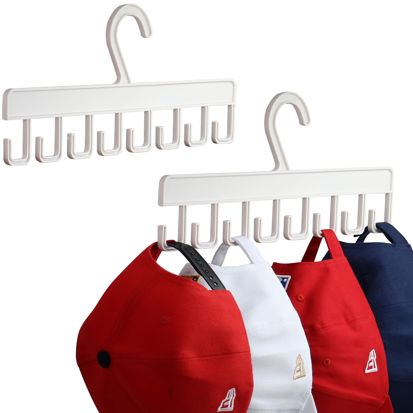 2Pcs Hat Hangers for Closet, Hat Organizer for Baseball Caps, Hat Racks with 16 Hooks