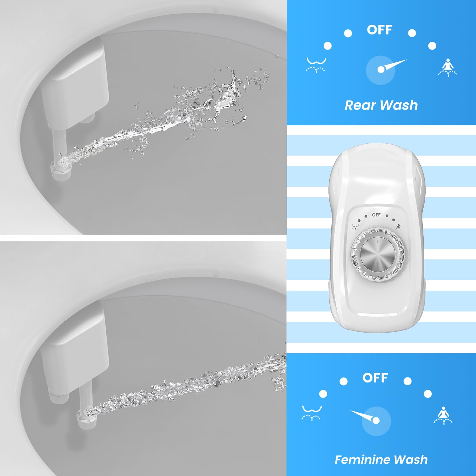 Bidet Attachments, Dual Nozzle (Feminine and Rear Wash) Non-Electric Bidet Attachment for Toilet Seat, Adjustable Water Pressure, Ease of Installation (Classic White Style)