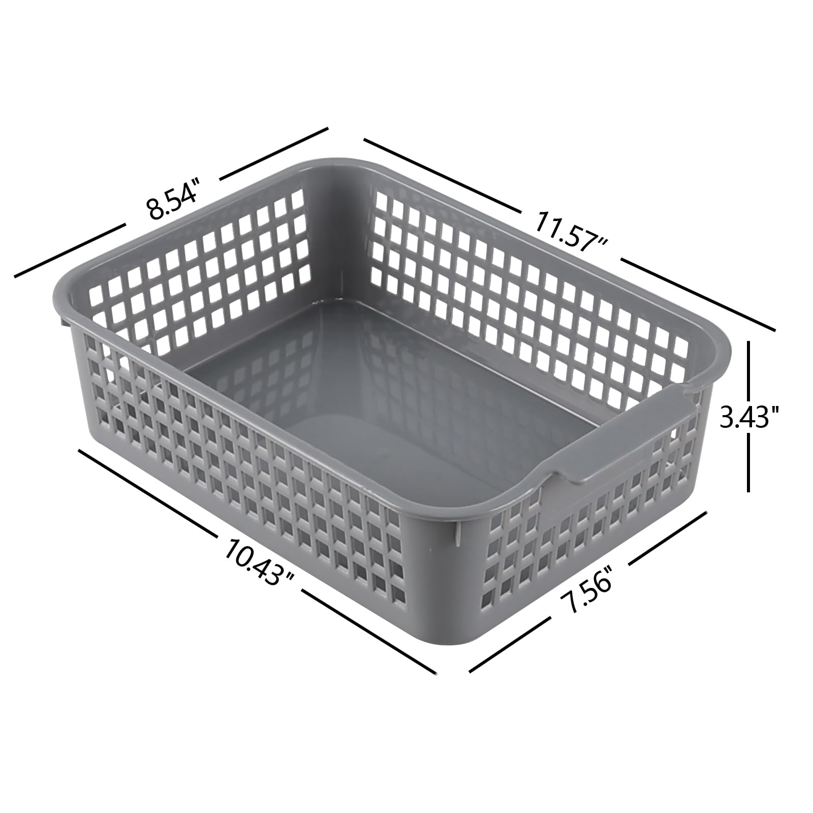 Julyeen 6 Pack Large Plastic Storage Rectangle Baskets Bin, Desktop Organizer Tote Basket, Grey