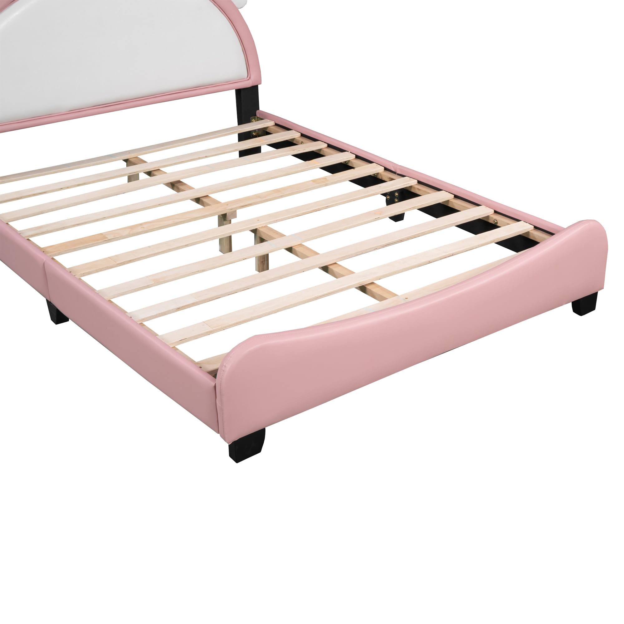 Bellemave Full Size Princess Bed Frame with Unicorn Shape Headboard,PU Upholstered Princess Full Bed for Girls,Kids Full Platform Bed(Full,Pink)