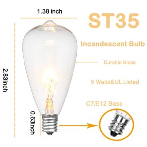 Egcol ST35 Replacement Bulbs,25 Pack Edison Light Bulbs fits C7/E12 Base,Shatterproof 5watt Incandescent Bulbs,String Light Bulbs for Indoor Outdoor Garden,Backyard,Warm White