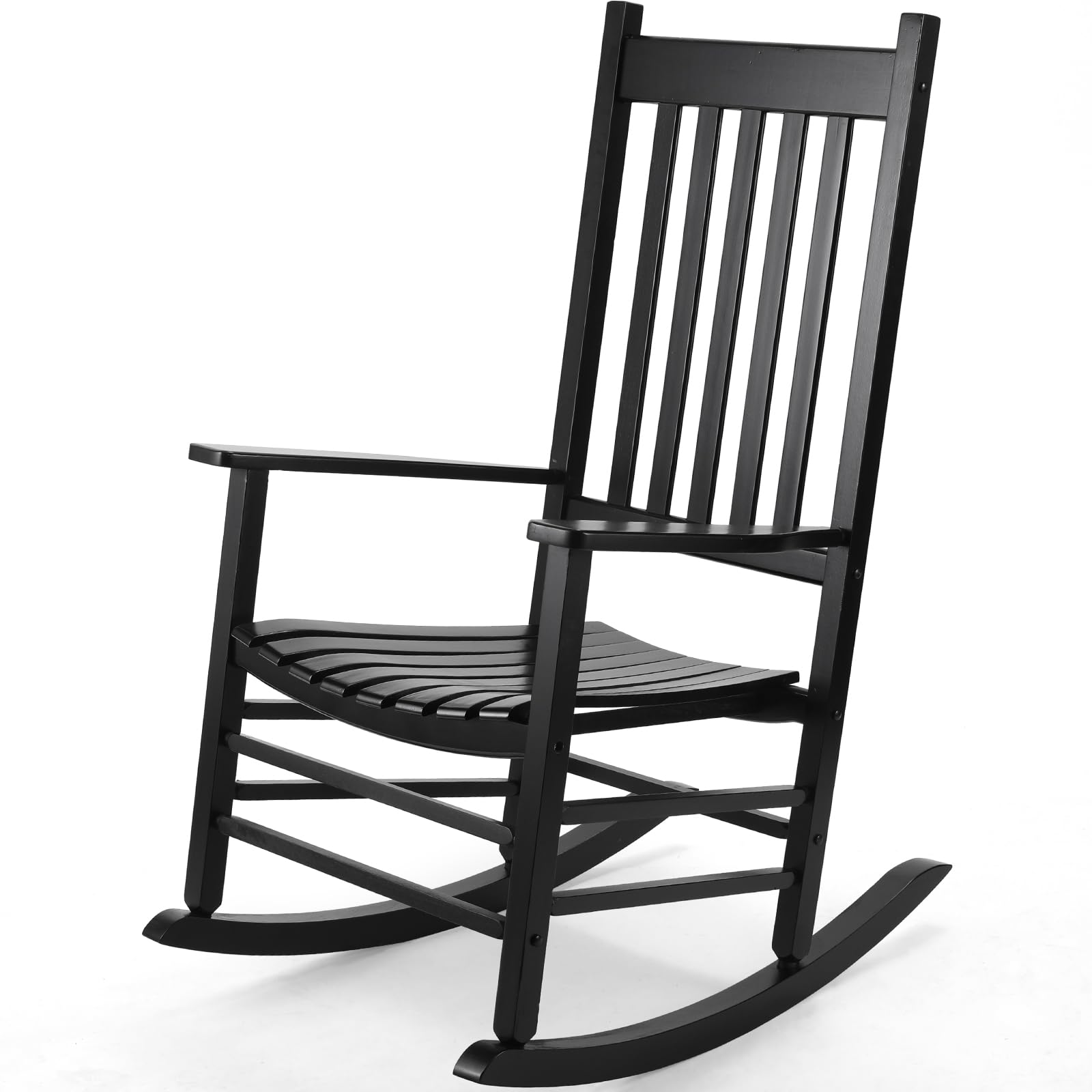 TLGREEN Outdoor Rocking Chair, Solid Wood Oversized Rocking Chair Outdoor with Wide Seat，All Weather Porch Patio Wooden Rocking Chair, Easy to Assemble for Indoor,Outdoor （Black）