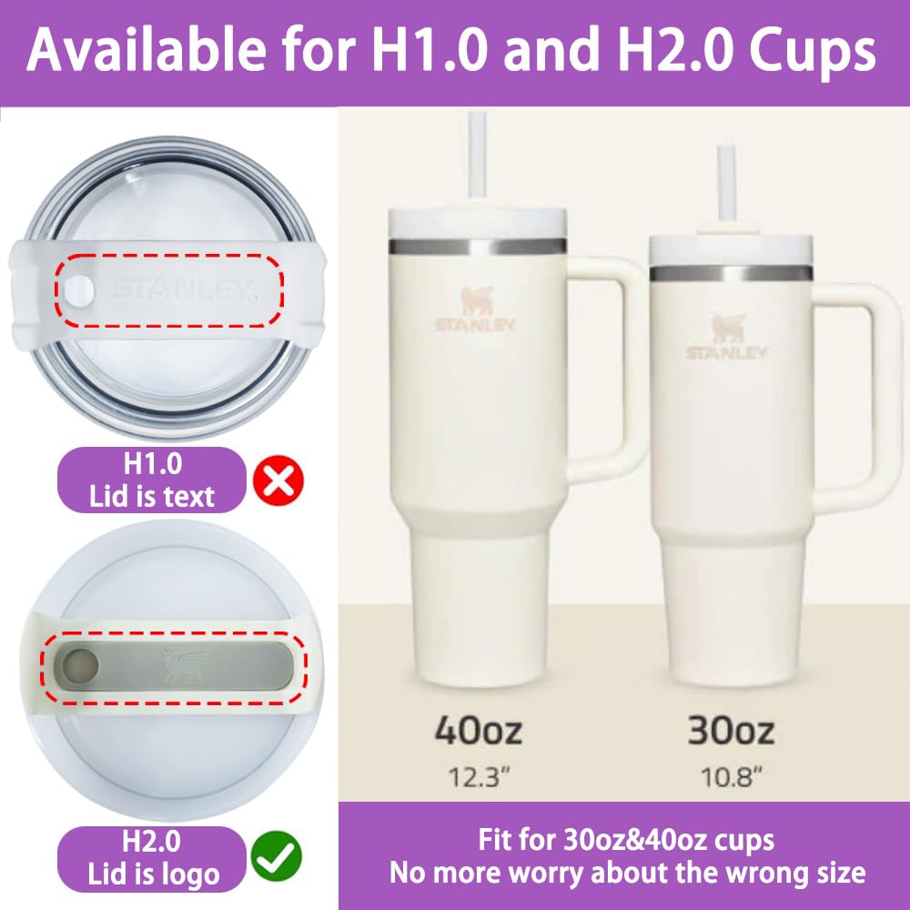 Silicone Straw Covers Cap, Compatible with Stanley Cup 1.0/2.0 40oz/30oz, Dust-Proof Tumbler Accessories (H1.0&2.0 clear, 6PC)