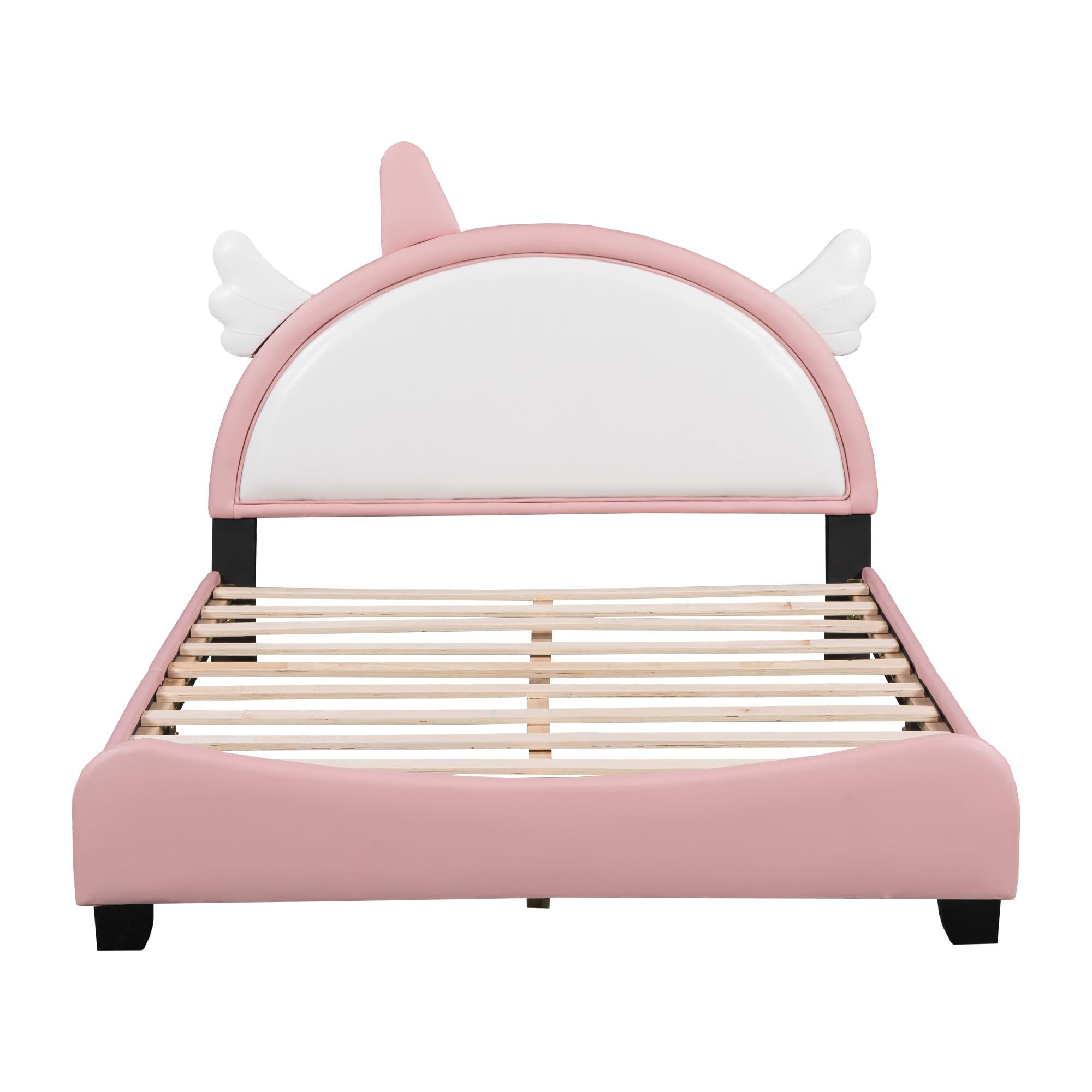 Bellemave Full Size Princess Bed Frame with Unicorn Shape Headboard,PU Upholstered Princess Full Bed for Girls,Kids Full Platform Bed(Full,Pink)