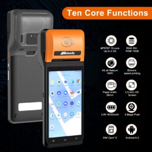 alacrity POS Receipt Printer, Handheld PDA Printer Mobile POS Machine 5.5" Touch Screen 58mm Thermal Printer Android 8.1 Support 4G WiFi Bluetooth Communication Orange