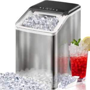 nugget ice maker countertop, 55lbs/24h tooth-friendly soft chewable pebble ice machine, self-cleaning with drainpipe, crushed pellet ice makers for home kitchen party, stainless steel