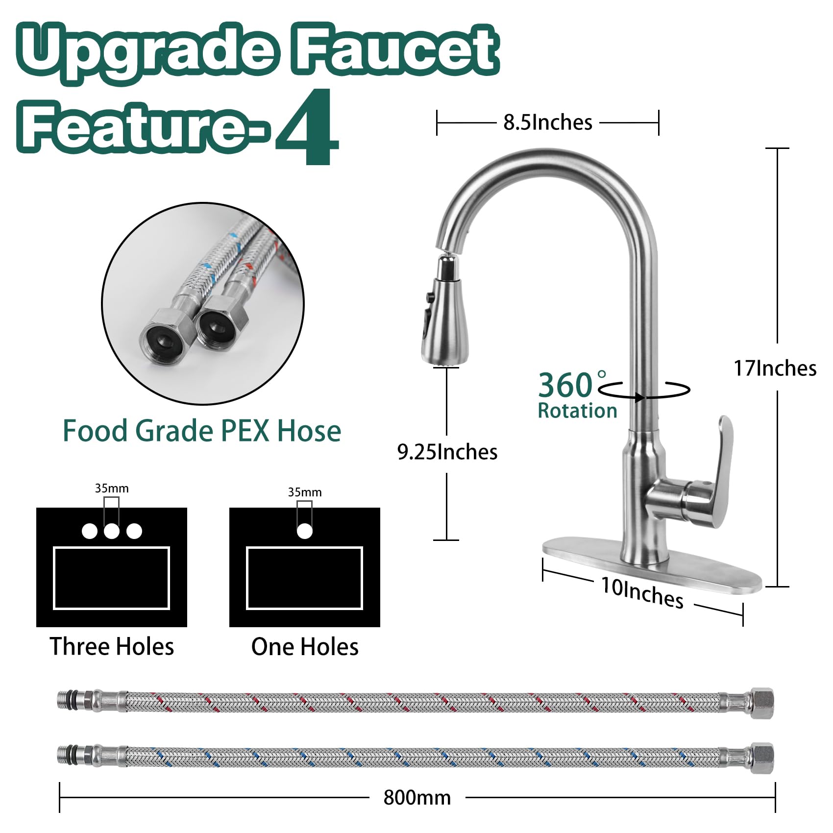 Kitchen Faucet with Pull Down Sprayer, Brushed Nickel Kitchen Sink Faucet, Single Handle Stainless Steel RV Faucet for Kitchen Sink with Deck Plate