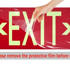 (2 Pack) Photoluminescent Exit Sign Red - with Removable Directional Arrows, With strong self adhesive tape, 14.25 x 7.5 Inches Heavy Duty Aluminum Signs, Fade Resistant