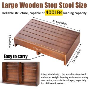 Wooden one Step Stool- Solid Pine Wood Step Riser with Non-Slip Pads, Wood Step Stool for Elderly Adults, high Bed, Bathroom, Kitchen (23.6" L*15.7" W*3.9" H, Brown, 400LBs Capacity)