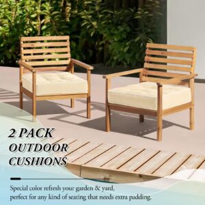 Wellsin Outdoor Chair Cushions Set of 2, Patio Cushions for Outdoor Furniture, Tufted Waterproof Outdoor Chair Pads, 19 x 19 Inch, Beige