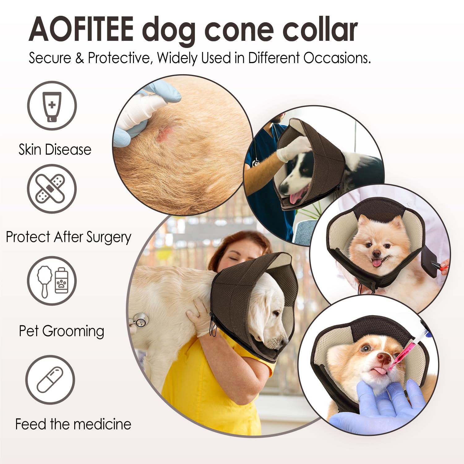 AOFITEE Dog Cone for Dogs After Surgery, Soft Dog Cone Collar for Large Medium Small Dogs, Adjustable Dog Recovery Collars & Cones, Breathable Elizabethan Collar for Dogs to Prevent Licking Wounds