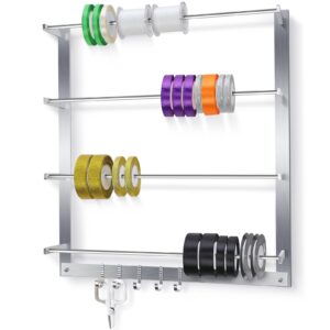 tandefio ribbon wall holder 4 tier ribbon organizer sewing tool thread storage rack wire spool rack wall mount with 5 hook for ribbon thread fabric wrapping paper scarf belt towel