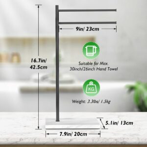 Luxspire Marble Hand Towel Holder, Countertop Free Standing Hand Towel Stand, Natural Marble Base Stainless Steel Rotatable Hand Towel Stand for Bathroom Kitchen Restroom Counter, 17 inch, F-Shape