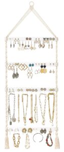 mkono hanging jewelry organizer macrame necklace holder wall mounted jewelry hanger earring holder organizer boho decor over door jewelry display necklace rack for necklaces bracelets earrings