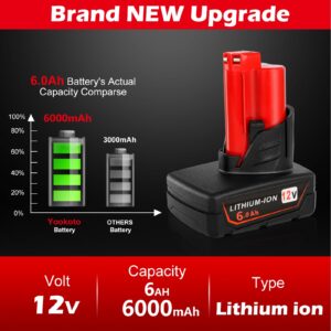 KINGTIANLE 6000mAh Battery for Milwaukee 48-11-2440: 12V 6.0Ah RED Lithium XC CP Output Li-ion Replacement 48-11-2401 48-11-2411 48-11-2425 48-11-2450 Cordless Drill Batteries