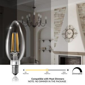 TJOY LED Candelabra Bulbs Dimmable, 60W Equivalent Chandelier Light Bulbs, 4.5W 2700K Warm White, 500LM, E12 Base, B11 Vintage LED Filament Clear Glass Candle Bulb for Ceiling Fan, Chandeliers,12 Pack