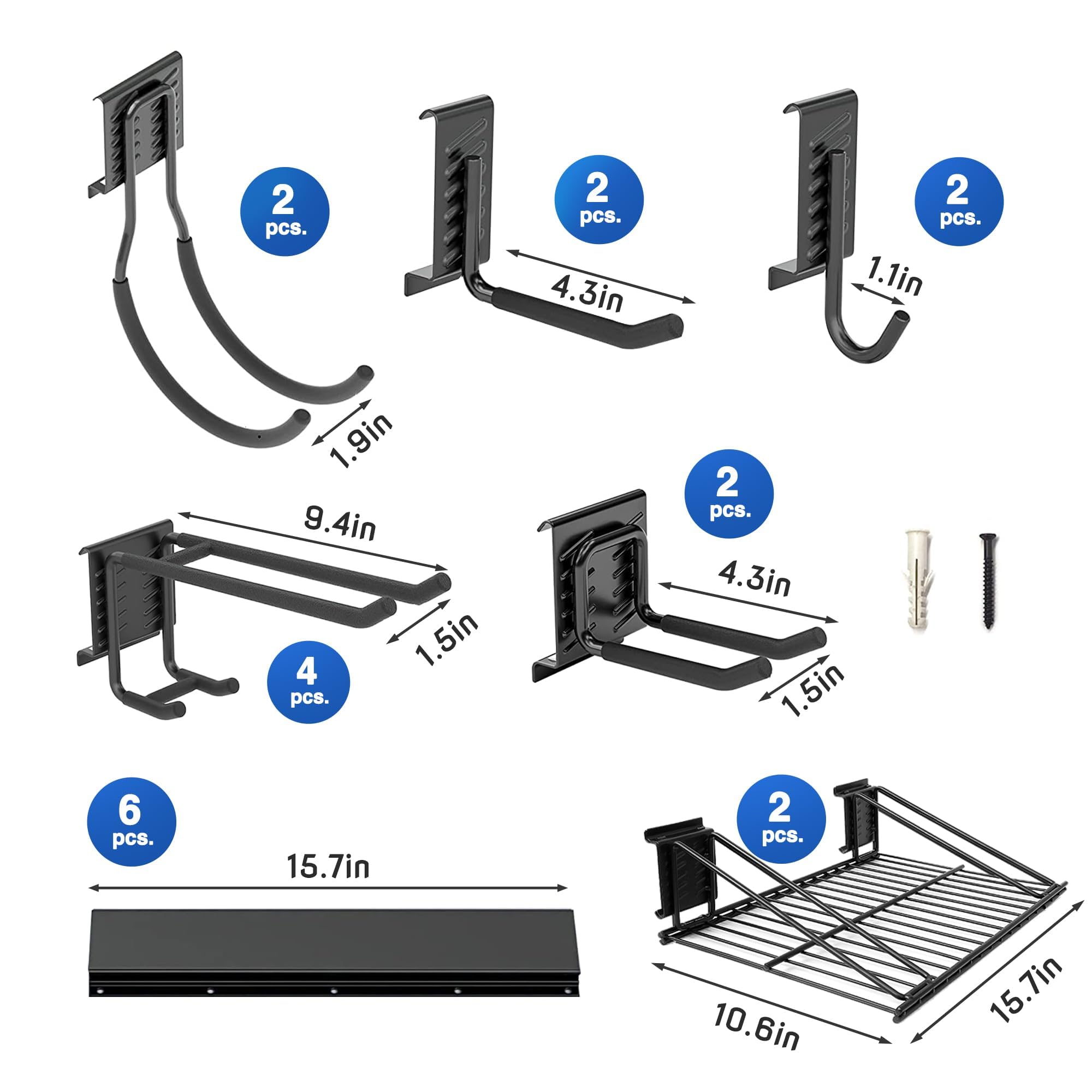 Bezuny Heavy Duty Garage Garden Tool Organizer - 95" Wall Mounted Storage Rack with 2 Shelves, 12 Removable Hooks, Holds Up to 1400 lbs - Perfect Yard Tool Storage Solution