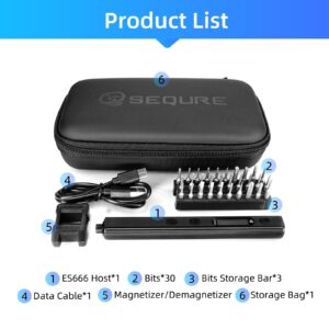 SEQURE ES666 Electric Screwdriver Set Cordless Rechargeable Screwdriver Auto/Sensor/Fixed Mode Precision Power Screwdriver with 30 Magnetic Bits 7 Torque Gears Max 2.2N.m Repair Tool for Electronics