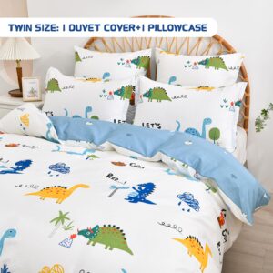 Kids Duvet Cover Set Twin, Cotton Dinosaur Kids Bedding Set for Boys Girls, Soft Breathable Comforter Cover Set (1 Duvet Cover+1 Pillowcase)