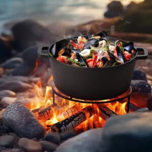 TeamFar 5QT Dutch Oven Pot With Lid, 2-in-1 Pre-seasoned Cast Iron Dutch Oven Stock Pot with Lid for Bread Baking, Healthy & Fit Various Heat Sources