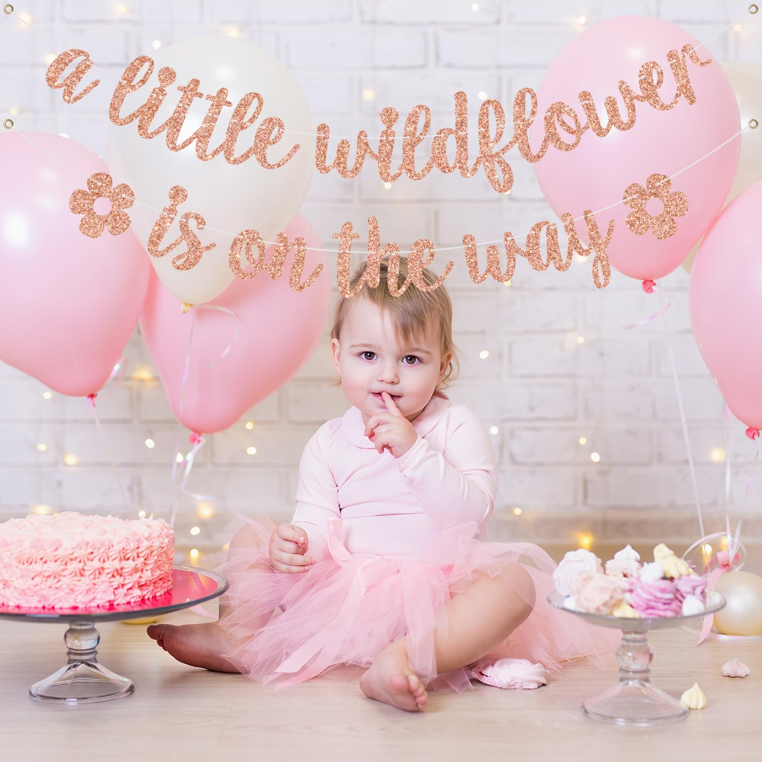 A Little Wildflower is on the Way Banner, Flower Baby Shower Decorations, Floral Theme Gender Reveal Baby Shower Party Decorations, Rose Gold Glitter