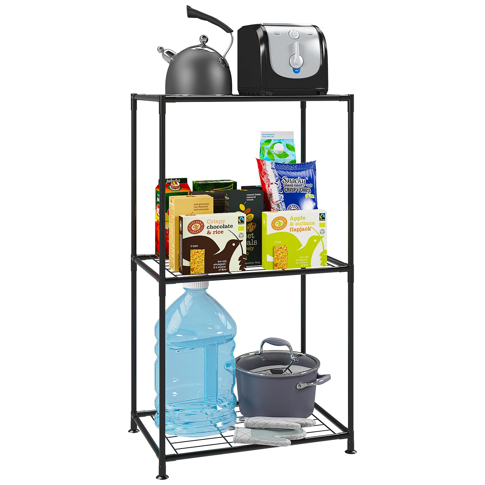 ZHAZHADI Storage Shelf 3 Tier Fixed Layer Spacing Metal Storage Rack Wire Shelving Unit Storage Shelves Metal 221Lbs Capacity 18" L x 12.8" W x 32.7" H for Pantry Closet Kitchen Laundry Black