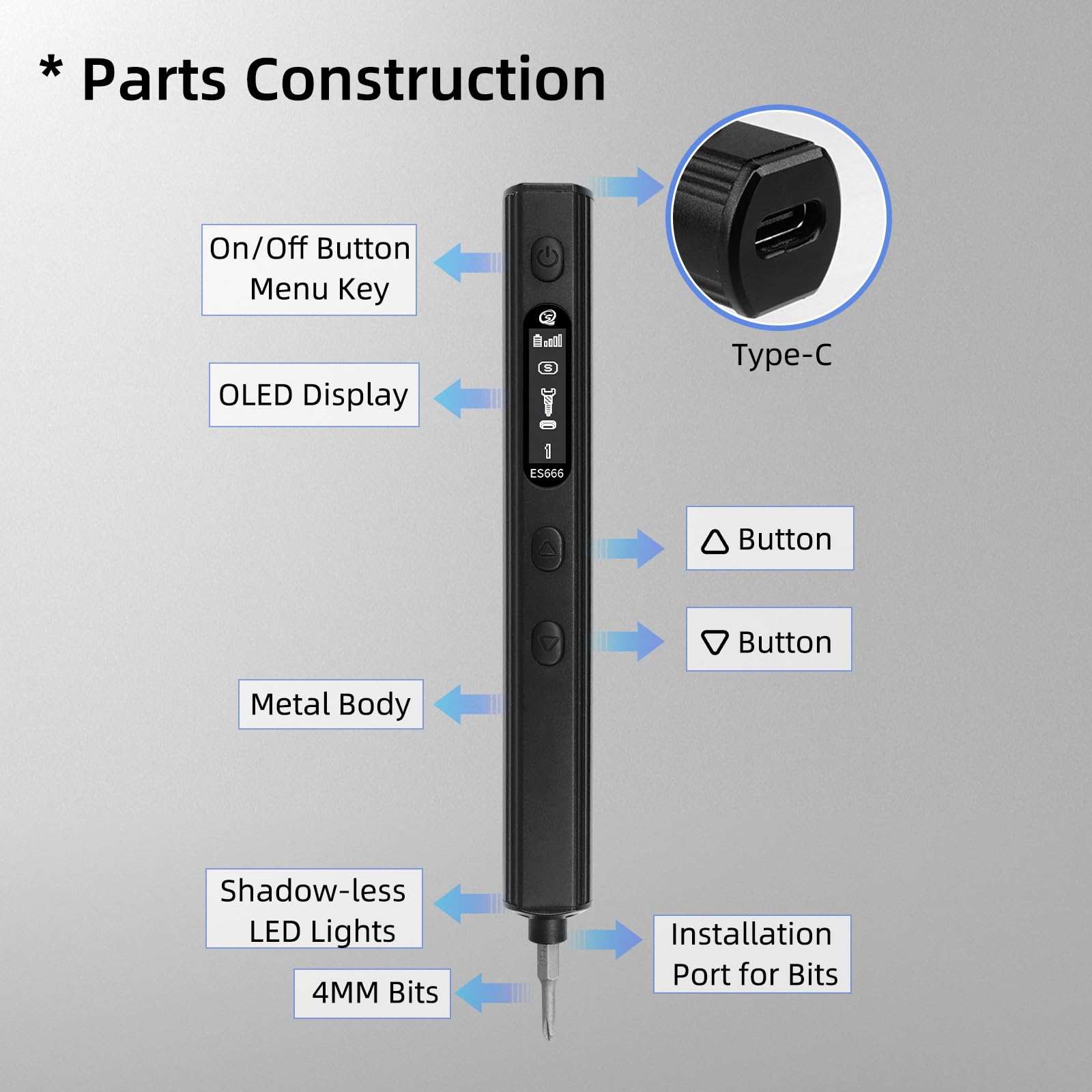 SEQURE ES666 Electric Screwdriver Set Cordless Rechargeable Screwdriver Auto/Sensor/Fixed Mode Precision Power Screwdriver with 30 Magnetic Bits 7 Torque Gears Max 2.2N.m Repair Tool for Electronics