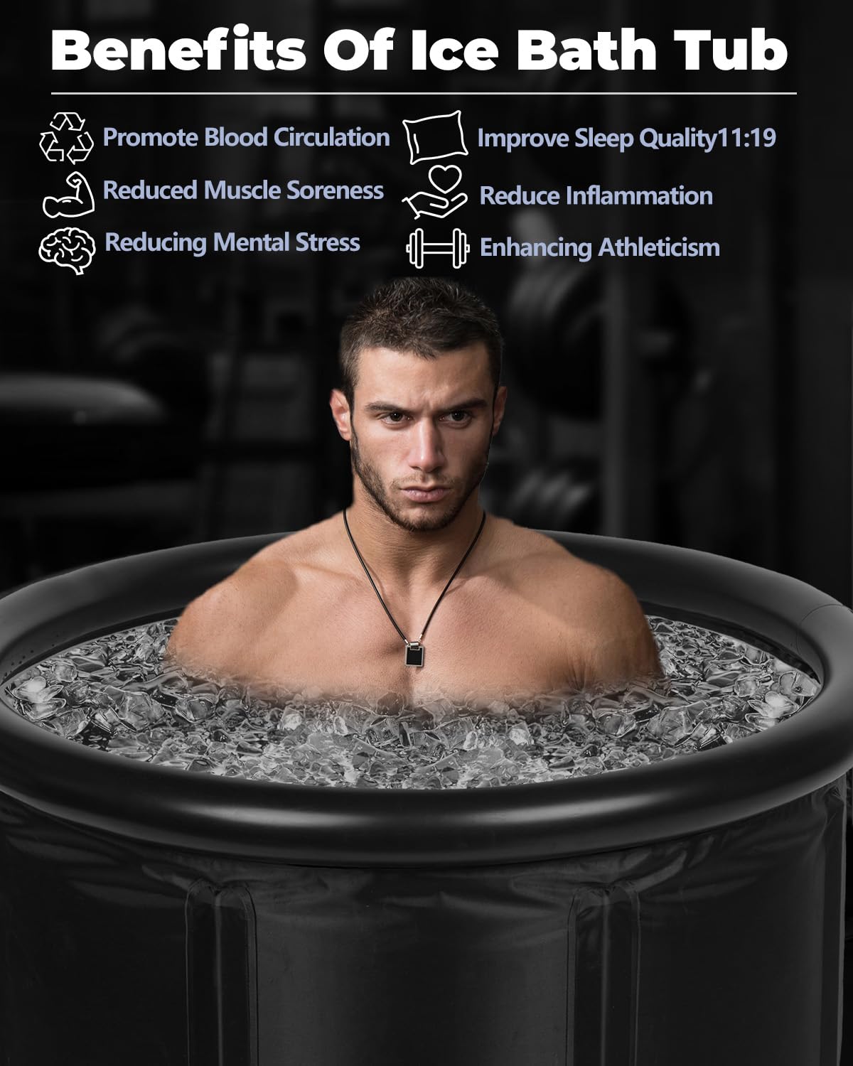 XL Ice Bath Tub for Athletes & Adults - 105 Gallons Ice Tub, Cold Plunge Tub with Cover, Ice Plunge Tub for Recovery & Cold Water Therapy, Inflatable Ice Bath Barrel for Indoor Outdoor- Black