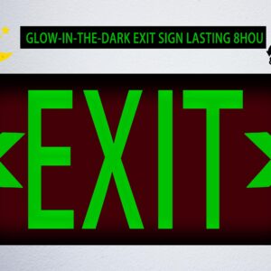 (2 Pack) Photoluminescent Exit Sign Red - with Removable Directional Arrows, With strong self adhesive tape, 14.25 x 7.5 Inches Heavy Duty Aluminum Signs, Fade Resistant