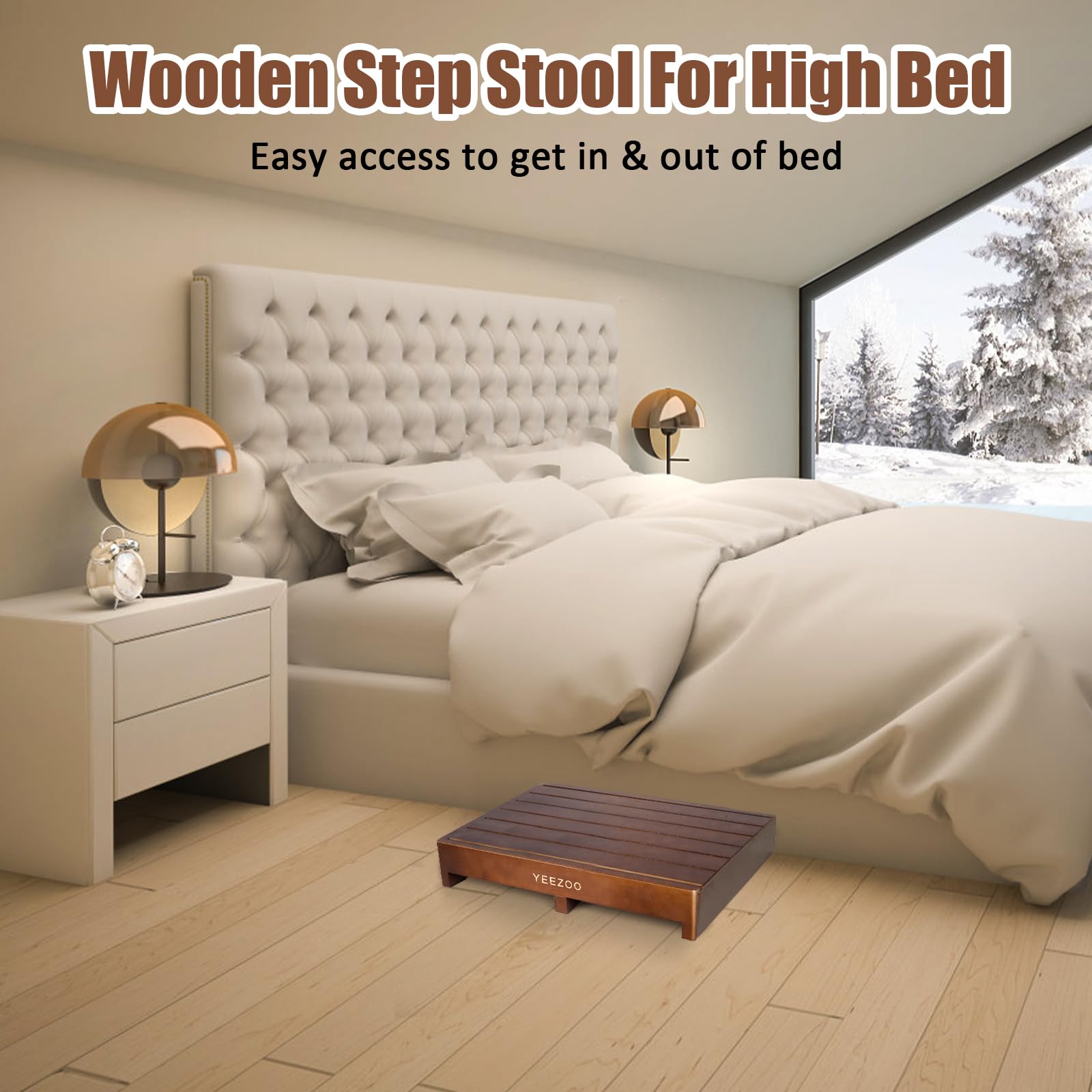 Wooden one Step Stool- Solid Pine Wood Step Riser with Non-Slip Pads, Wood Step Stool for Elderly Adults, high Bed, Bathroom, Kitchen (23.6" L*15.7" W*3.9" H, Brown, 400LBs Capacity)