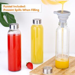 Zukro Glass Juice Bottles with Lids for Juicing 18 oz, Reusable Clear Glass Water Bottles with Stainless Steel Airtight Cap for Refrigerator, 100% Leak Proof, BPA Free, Set of 3