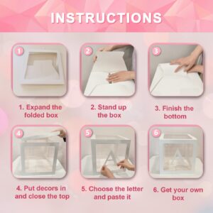 Ledido Baby Boxes with Letters, 13.2" Clear Balloon Boxes for Baby Shower, Large White Transparent Block Baby Letter Box for Birthday Bridal Wedding Graduation Prom Party Gender Reveal Decor, 4 PCS