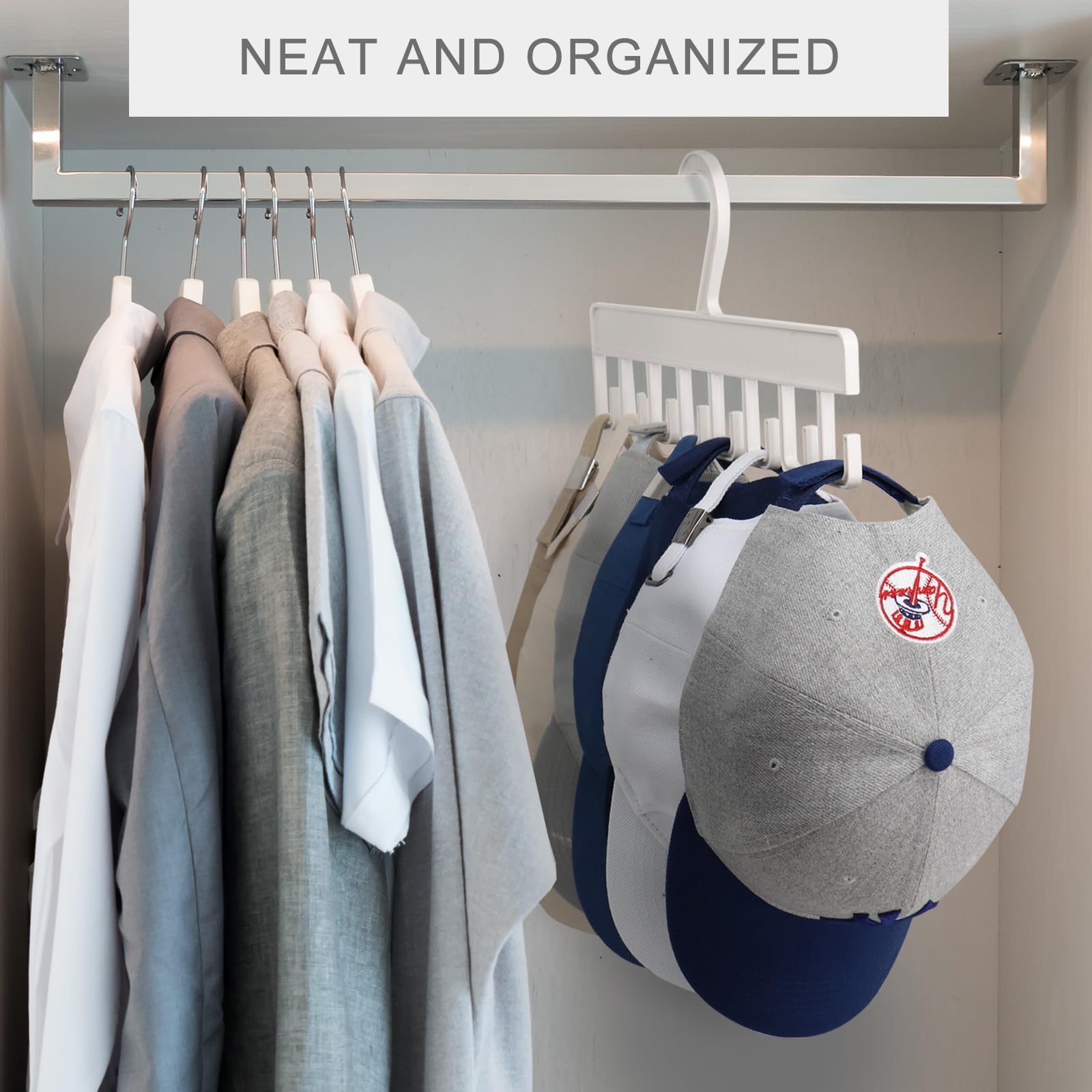 2Pcs Hat Hangers for Closet, Hat Organizer for Baseball Caps, Hat Racks with 16 Hooks