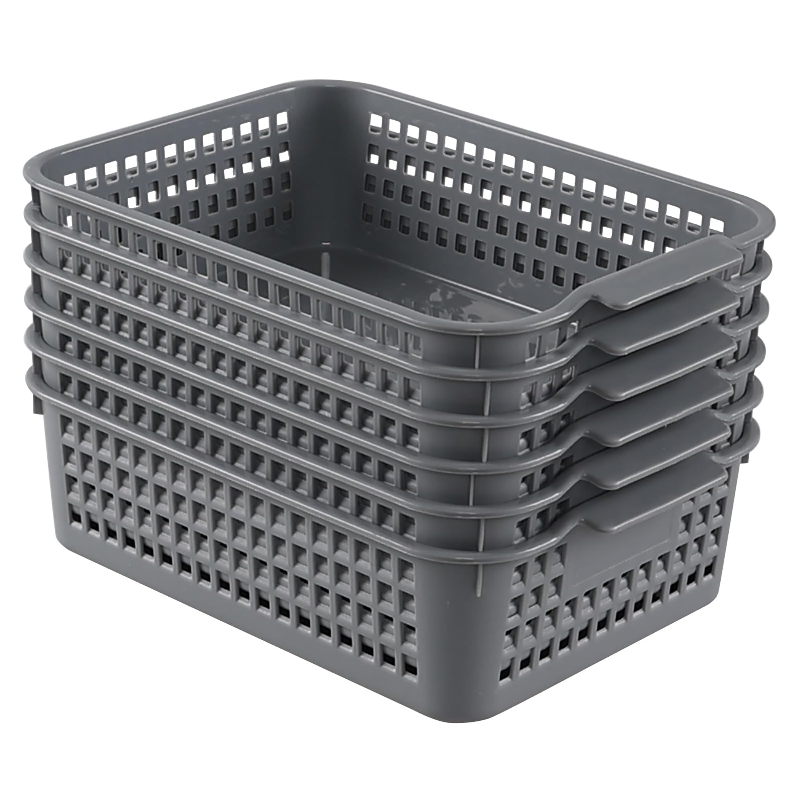 Julyeen 6 Pack Large Plastic Storage Rectangle Baskets Bin, Desktop Organizer Tote Basket, Grey