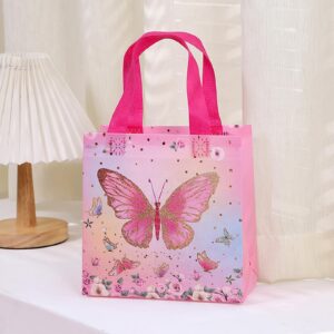 piqiya 16pcs Non Woven Gift Bags, Butterfly Party Favor Bags, Girl Birthday Gift Bags, Thank You Bag for Baby Shower,Wedding,Thanksgiving