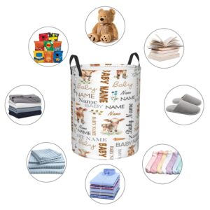 Custom Cow Baby Hamper for Nursery Name Personalized Kids Laundry Basket Baby Room Decor Clothes Hamper Box for Boys Girls Laundry Hamper Collapsible Storage Basket with Handles