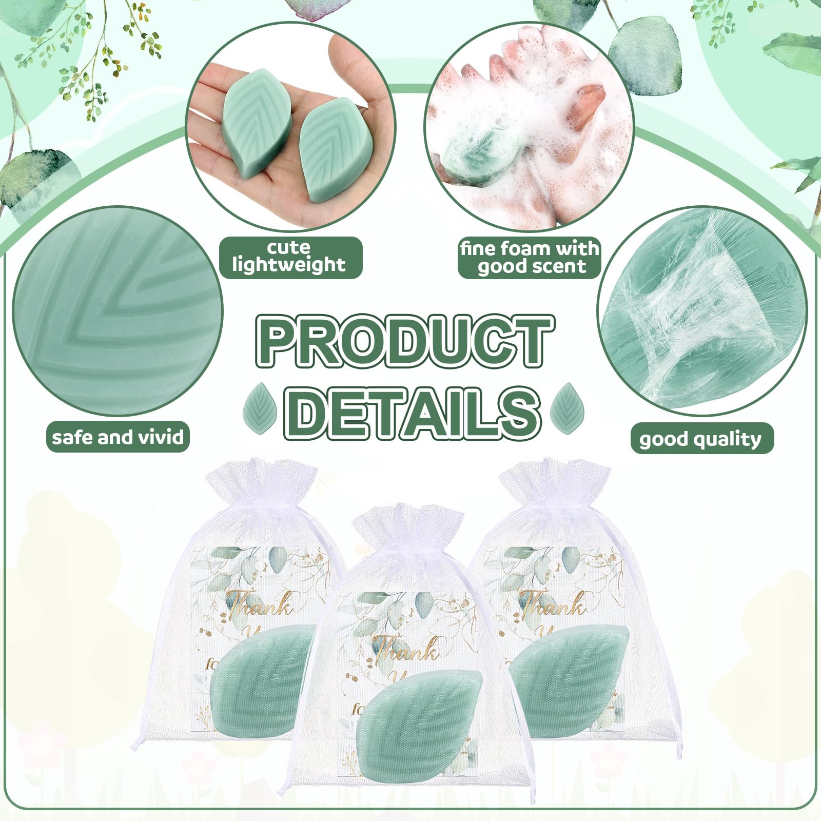 Siifert 50 Sets Wedding Mini Soap Favors Eucalyptus Scented Soap Greenery Bridal Shower Gifts Baby Shower Favors for Guests with Thank You Gift Cards Organza Bags for Christmas Party Supplies Boy Girl