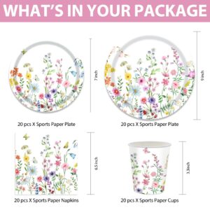 122PCS Wildflower Baby Shower Party Supplies for Girls First Birthday Spring Floral Wedding Party Decorations Disposable Plates Napkin Cups Tablecloth Banner Tableware Set for 20 Guests