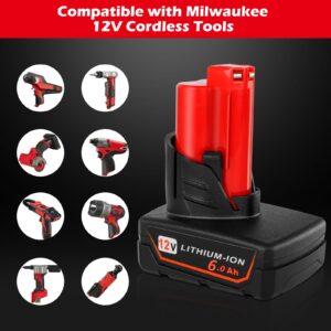 KINGTIANLE 6000mAh Battery for Milwaukee 48-11-2440: 12V 6.0Ah RED Lithium XC CP Output Li-ion Replacement 48-11-2401 48-11-2411 48-11-2425 48-11-2450 Cordless Drill Batteries